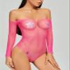 Adove Women's Sexy Sparkle Rhinestone Mesh Teddy Fishnet Lingerie One Piece Bodysuit, Straight, One size view 2