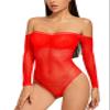 Adove Women's Sexy Sparkle Rhinestone Mesh Teddy Fishnet Lingerie One Piece Bodysuit, red, One size view 1