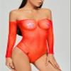 Adove Women's Sexy Sparkle Rhinestone Mesh Teddy Fishnet Lingerie One Piece Bodysuit, red, One size view 2