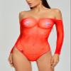 Adove Women's Sexy Sparkle Rhinestone Mesh Teddy Fishnet Lingerie One Piece Bodysuit, red, One size view 3