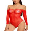 Adove Women's Sexy Sparkle Rhinestone Mesh Teddy Fishnet Lingerie One Piece Bodysuit, red, One size view 4
