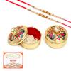 Ghasitaram Gifts Rakhi Gifts Pooja Thali - Set of 2 YCA-10 Tika Chawal Containers with 2 Pearl rakhis with 200 GMS of Kaju katli view 1
