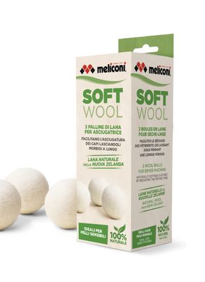 Meliconi Soft Wool Dryer Balls for Easy Drying of Clothes and Leaves Clothes Soft for a Long Time. 100% Natural New Zealand Wool, Pack of 3, White, Diameter Approx. 7 cm