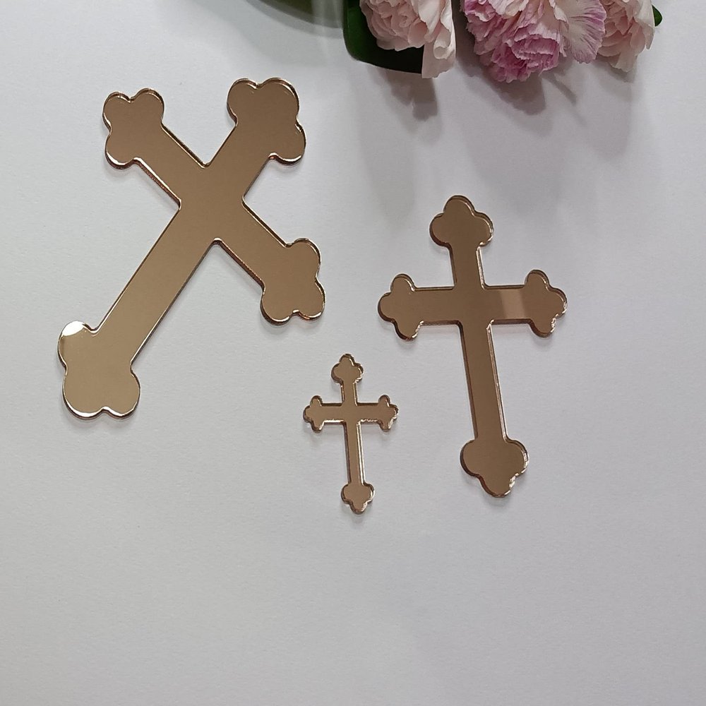 10pcs of Acrylic Baptism Cross Cake Topper, Mirror Cross Cake Decor, Gold Holy Communion Cross (Rose Gold, 8'')