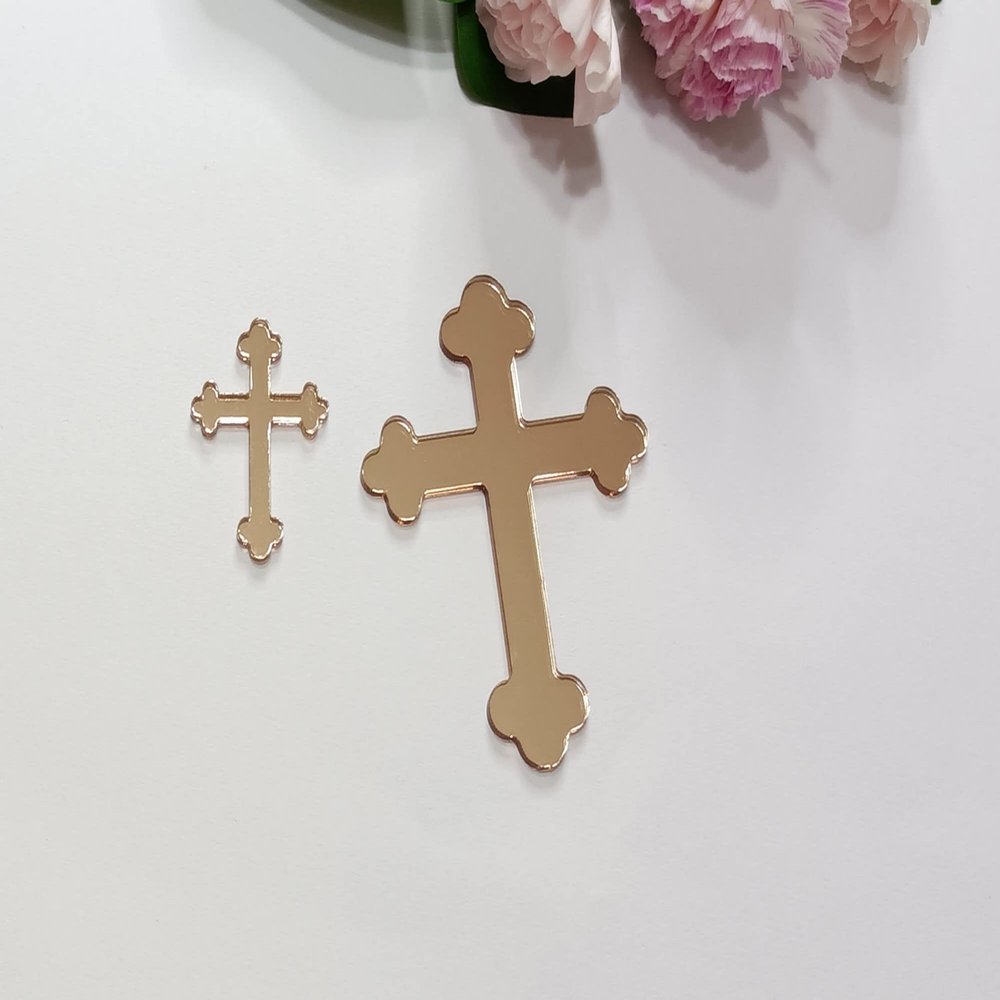 10pcs of Acrylic Baptism Cross Cake Topper, Mirror Cross Cake Decor, Gold Holy Communion Cross (Rose Gold, 4'')