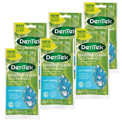 DenTek Eco-Friendly Sensitive Floss Picks with Soft Ribbon and Anti-Bacterial Dental Floss, Gentle on Teeth and Sensitive Gums, 36 Count x 6 packs (216 Picks)