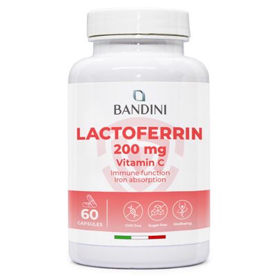Bandini Lactoferrin 60 Capsules - 200mg Lactoferrine + 60mg Vitamin C per Daily dose (1 Capsule) - Improves Iron Absorption & Immune System Function - A Component in Colostrum - Vegetarian, GMO-Free