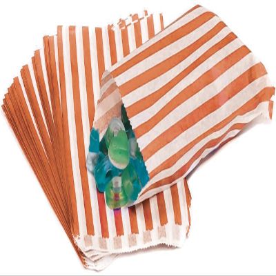 100 Candy Stripe Bags, Recyclable Orange Striped Sweet Bags Sweets Candies Cookies Wedding Buffet, Paper Sweet Bags For Cake Party Gift Shop, 5" x 7"