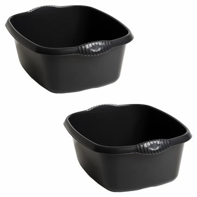 (  ) 39 Cm High Grade Plastic Washing Up Bowl 12 Litre Rectangular Bowl Kitchen Basin Sink Tidy Organiser (Midnight Black (Dark Grey))