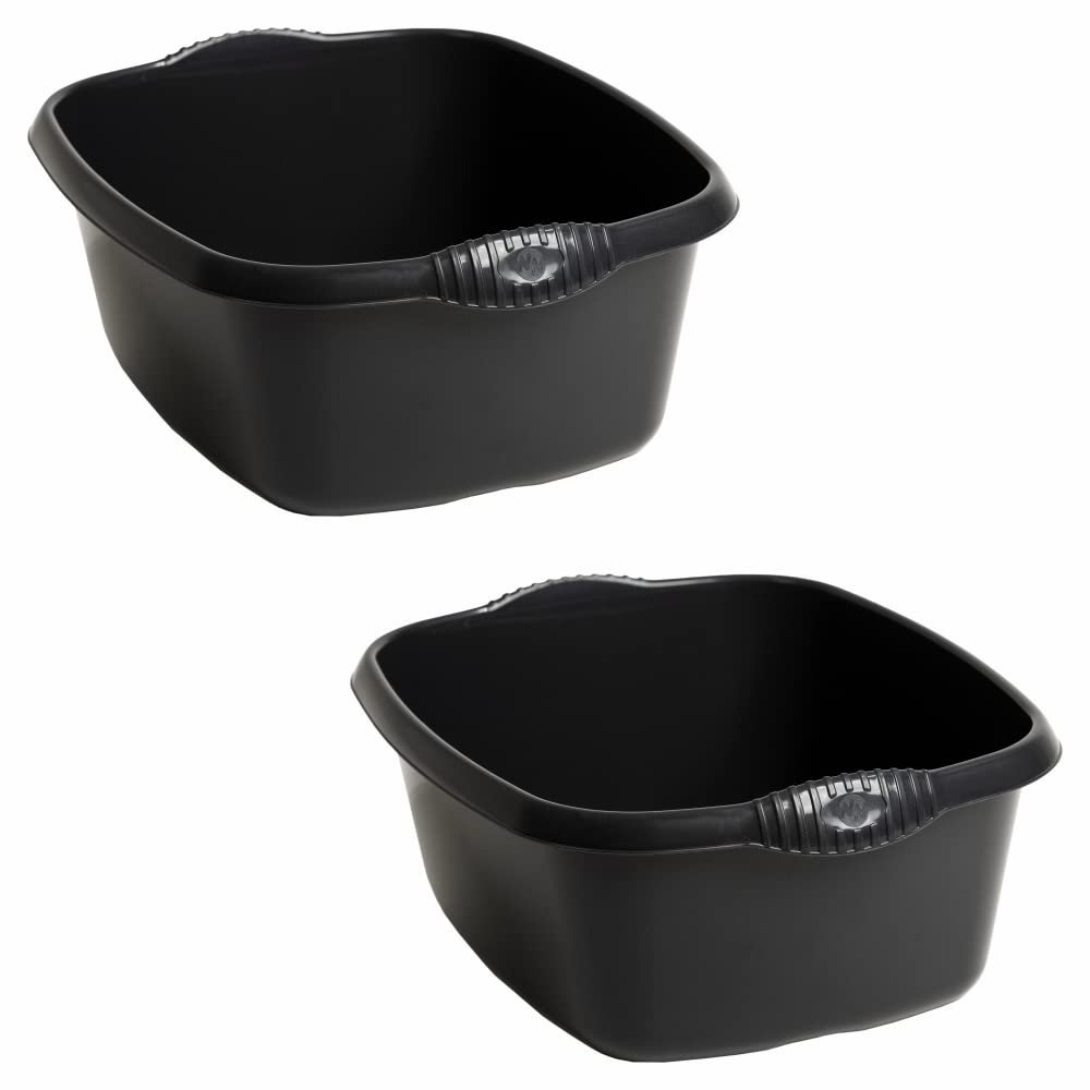 (  ) 39 Cm High Grade Plastic Washing Up Bowl 12 Litre Rectangular Bowl Kitchen Basin Sink Tidy Organiser (Midnight Black (Dark Grey))