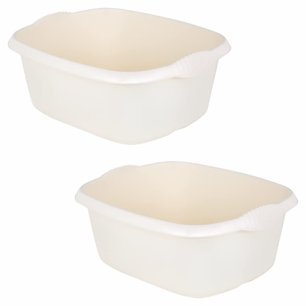 (  ) 39 Cm High Grade Plastic Washing Up Bowl 12 Litre Rectangular Bowl Kitchen Basin Sink Tidy Organiser (Soft Cream)