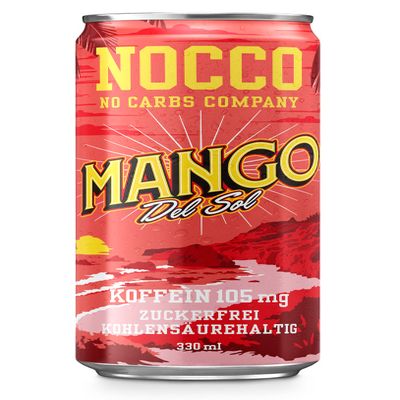 Nocco BCAA Drink Mango Del Sol 330 ml BCAA 105 mg Caffeine Energy Drink Buxtrade Various Quantities (6 Cans)