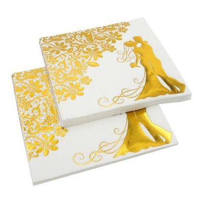 100PCS Wedding Napkins, 3333cm 2-Layer Cocktail Napkins Soft Hand Napkins with Bride and Groom Pattern, Wedding Paper Serviettes, Beverage Napkins, Dinner Napkins for Anniversary Engagement