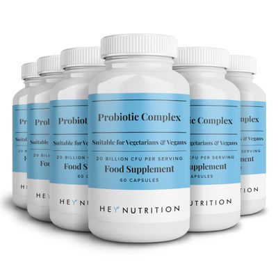 Hey Nutrition Probiotic Complex Supplement - 20 Billion CFU - Suitable for Vegetarians & Vegans - Supports Gut & Skin Health, Improves Immune Response - UK Manufactured - 6 Pack - 360 Vegan Capsules