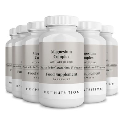 Hey Nutrition Magnesium Complex High Strength 205mg Supplement - Zinc, Vitamin D3 - Muscle & Bone Health, Nerve Function & Energy Support - UK Manufactured - Non-GMO - 6 Pack - 360 Vegetarian Capsules