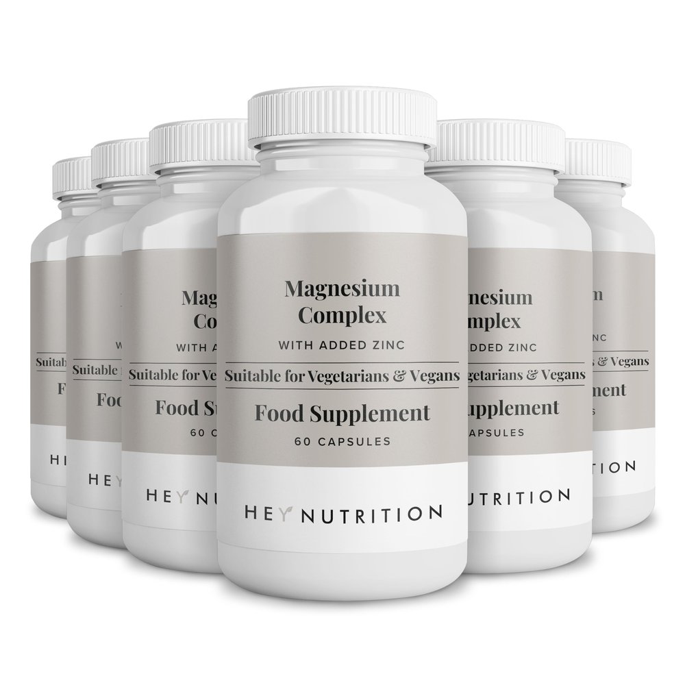 Hey Nutrition Magnesium Complex High Strength 205mg Supplement - Zinc, Vitamin D3 - Muscle & Bone Health, Nerve Function & Energy Support - UK Manufactured - Non-GMO - 6 Pack - 360 Vegetarian Capsules