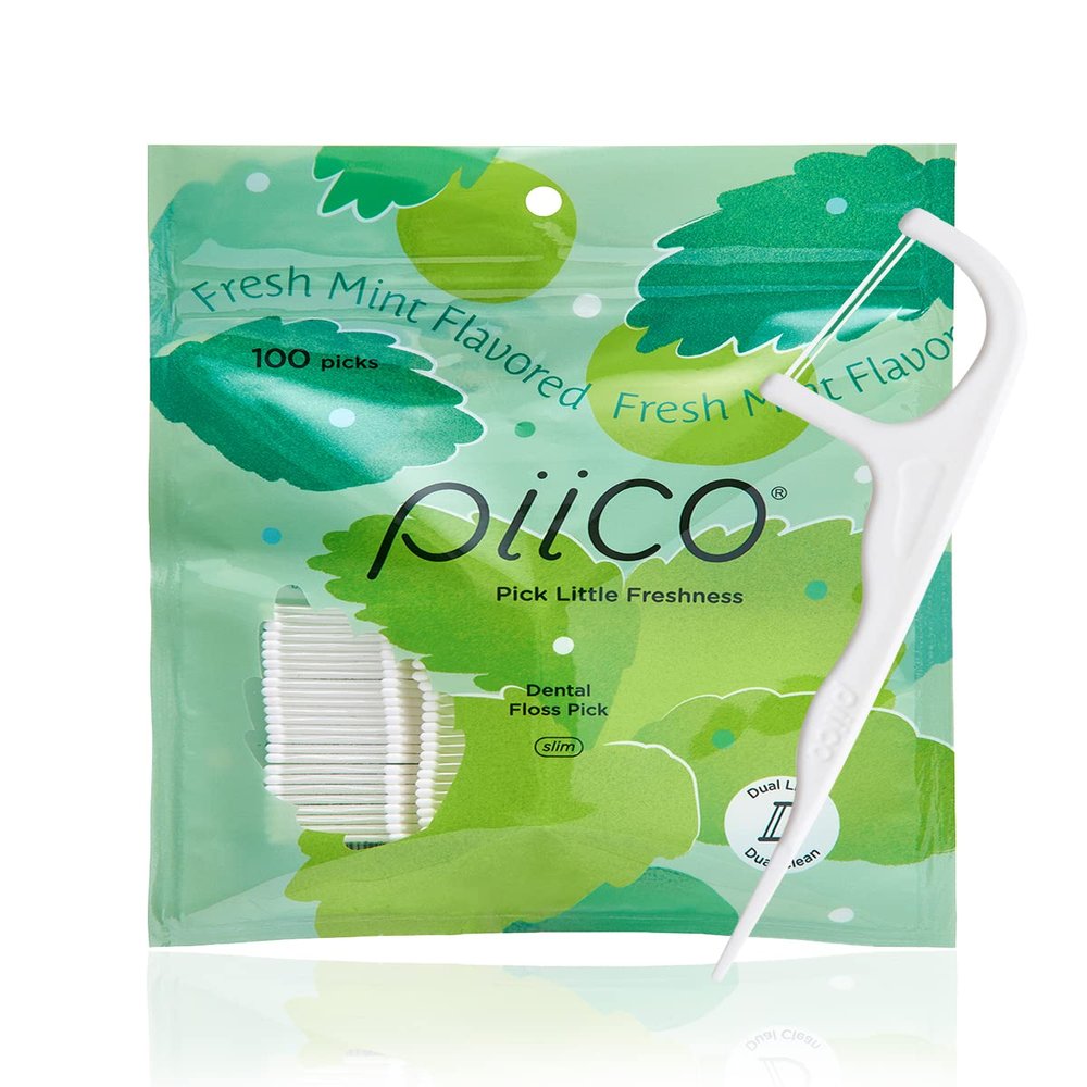 PIICO Piico Xylitol Floss Picks, 100 Count - Unbreakable, Shred-Resistant, Resealable, Unique Flavored Dental Flossers for Adults, Portable