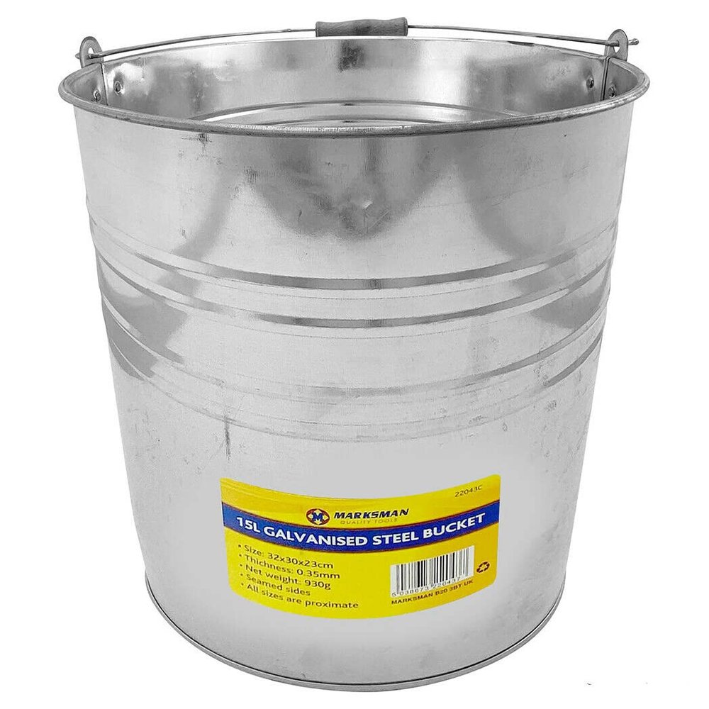 15L Galvanised Steel Bucket - With Wooden Carry Handle, Water Coal Multi Purpose | Indoor & Outdoor Use, Strong & Durable, Storage Pot | Household Organiser