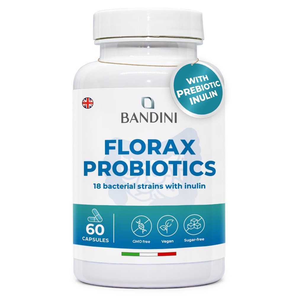Bandini FLORAX PROBIOTICS | 2-Month Supply | 18 Bacterial Strains - 20 Billion CFU | Multi-Strain Probiotic Formulation for Digestive System - Gut Friendly | 60 Vegan Capsules for Women & Men