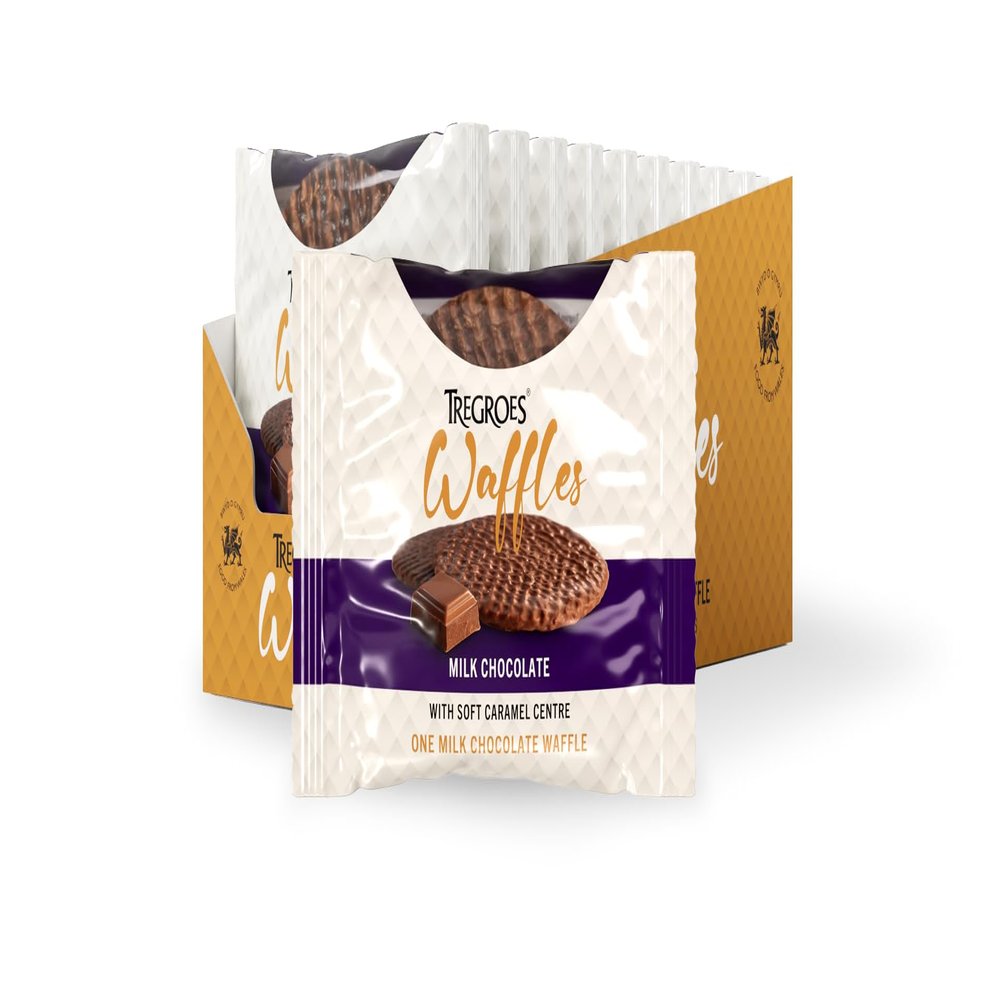 42 Milk Chocolate caramel Stroop Waffles - Delicious and UK Baked - Tregroes Waffle 42 Individually Wrapped Waffles