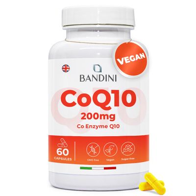Bandini CoQ10 200mg | 60 Vegan Capsules of High-Strength Co Enzyme Q10 (2-Month Supply) | Naturally Fermented & Lab Tested Ubiquinone Q 10 | High Absorption Coenzyme Coq 10 Supplement 100% Pure