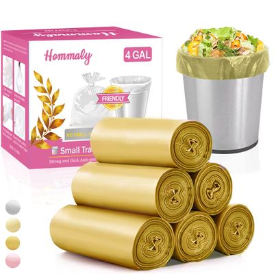 4 Gallon 180pcs Small Gold Trash Bags Strong Golden Garbage Bags, Bathroom Trash Can Bin Liners, Gold Plastic Bags for Home Office, Waste Basket Liner, Fit 12-15 Liter, 3,3.5,4,4.5 GalGolden 180