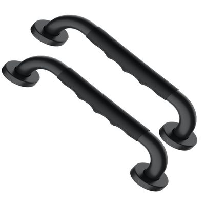 12 Inch Black Shower Grab Bar w/Anti Slip Rubber Grip, Munzong 2 Pack Stainless Steel Bathroom Grab Bar, Bathroom Balance Bar,Safety Handrail Support,Handicap Injury Elderly Senior Assist Bath Handle