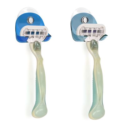 kwmobile 2X Razor Holder with Suction Cup - Self-Adhesive Shaver Wall Mount - Bathroom Organizer for Glass and Tiles - Blue/Light Blue