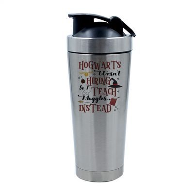 500ml Aluminium Shaker Bottle for Supplement Shakes - Easy Clean, Durable Cup H Potter teachers themed Thanks Giving, End of Term, Birthday, Christmas. (Silver)