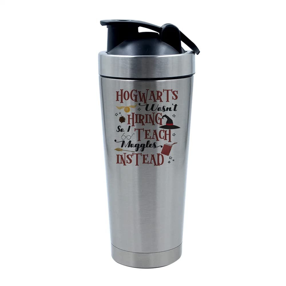 500ml Aluminium Shaker Bottle for Supplement Shakes - Easy Clean, Durable Cup H Potter teachers themed Thanks Giving, End of Term, Birthday, Christmas. (Silver)