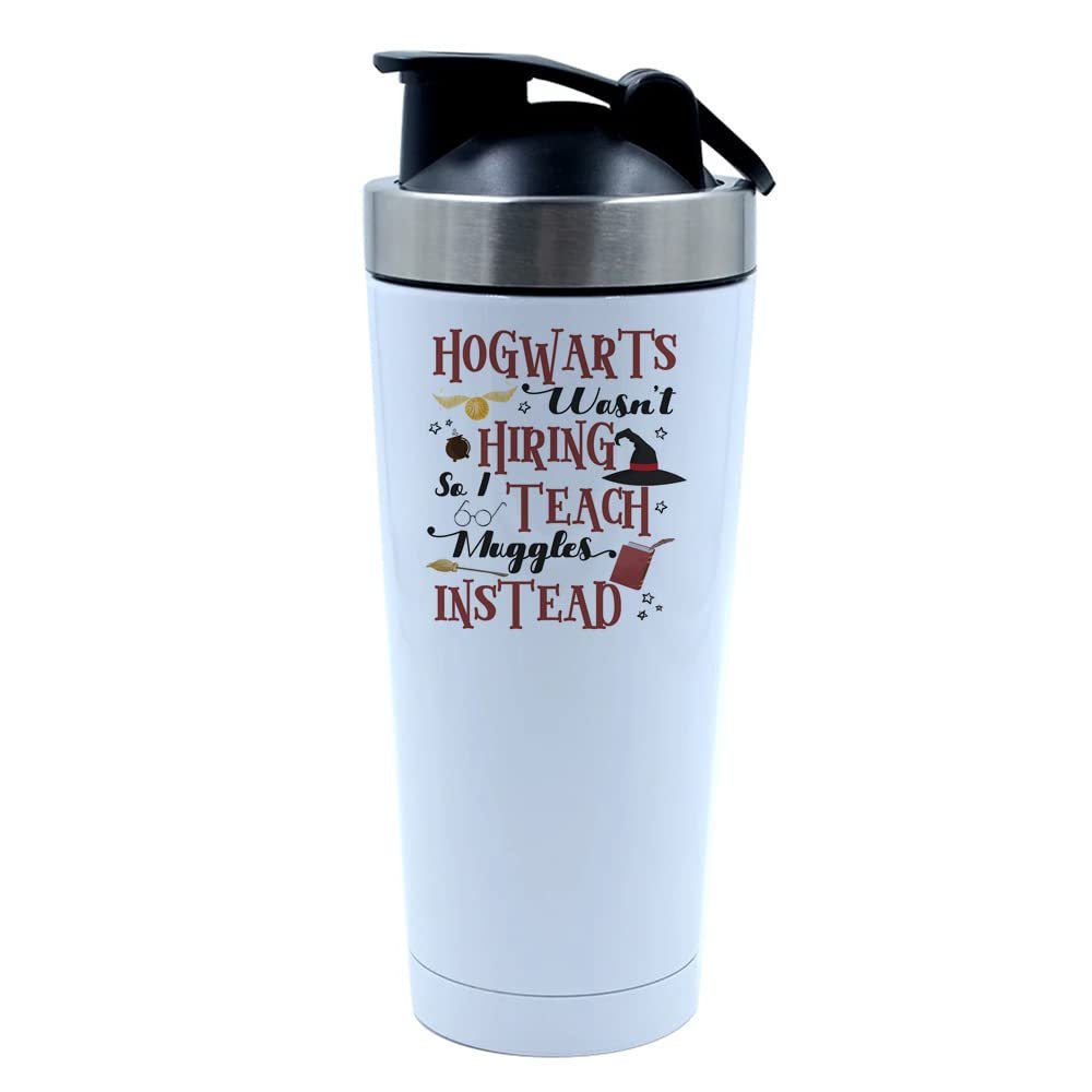 500ml Aluminium Shaker Bottle for Supplement Shakes - Easy Clean, Durable Cup H Potter teachers themed Thanks Giving, End of Term, Birthday, Christmas. (White)
