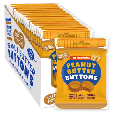 SUPERFOODIO Peanut Butter Buttons | Original Flavour | Vegan & Low Carb | All-Natural | Protein | No Refined Sugar (20g x15 Packs)
