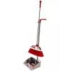 Broom and Dustpan Set for Home - Heavy Duty Stainless Steel Dustpan and Broom Set with Long Handle - Upright Standing Dust Pan for Home Kitchen Room Office Lobby Shop,Red view 1