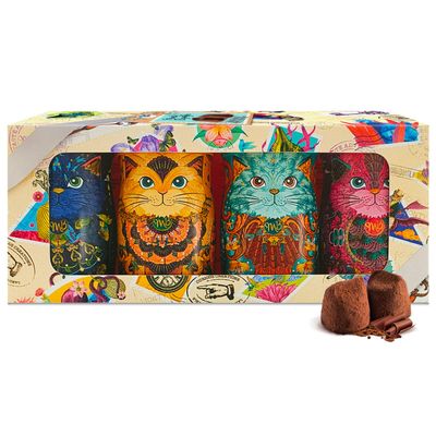 Monty Bojangles Kit-Tins Cocoa Dusted Chocolate Truffles Gift Set (4 x 36g) Four Flavours In One, Luxury Chocolatey Truffles - Collectable Cat Tins, Truffles Chocolate Gift Box With Bespoke Design