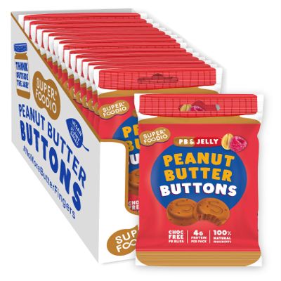 SUPERFOODIO Peanut Butter Buttons | PB&J Flavour | Vegan & Low Carb | All-Natural | Protein | No Refined Sugar (20g x15 Packs)
