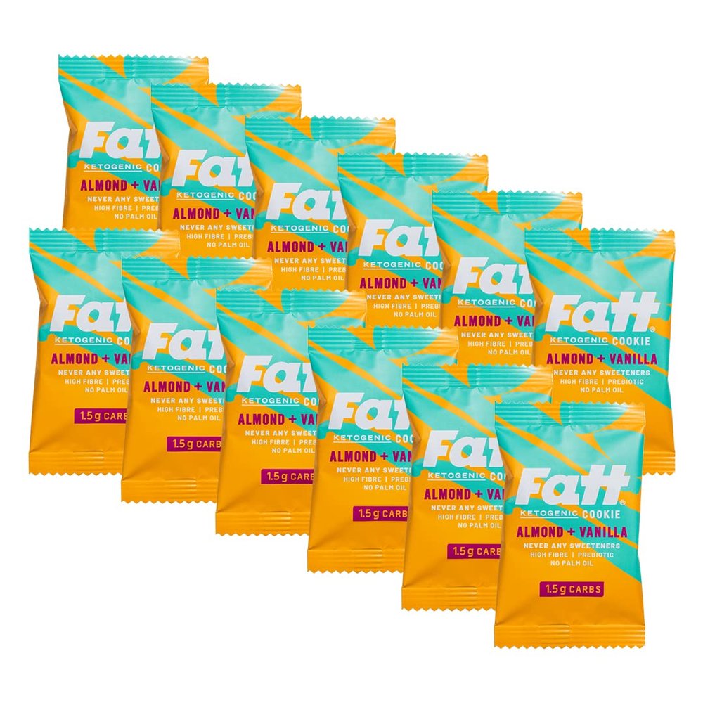 Fatt Keto Cookies - Almond & Vanilla - 12 x 30g - 1.5g Carbs - 100% Natural Snacks - Low Carb, Low Sugar, High Prebiotic Fibre & Sweetener Free - FattBar
