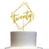 Twenty Cake Topper Gold Glitter, Modern Design 20 Birthday, Days, Months, Anniversary Party Decoration Ideas, Premium Quality, Sturdy Doubled Sided Glitter, Acrylic Stick. Made in USA view 1