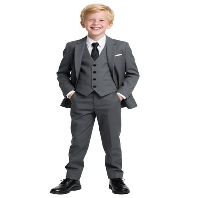 Almighty Magic Boy's Formal Suits 5 Pieces Slim Fit Suit Set Dresswear Ring Bearer Outfit Dark Gray
