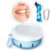 Denture Bath Box, Retainer Case for Braces, Leakproof Portable Retainer Box, Denture Cleaning Kit with Cleaner Brush Carabiner, Strainer & Mirror, Denture Cup for Aligner Retainer Mouth Guard view 1