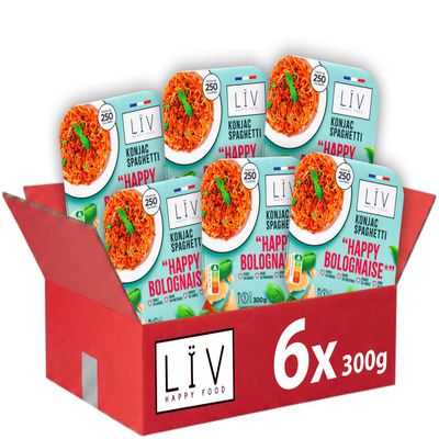 LV Happy Food - Individual Dish Happy Bolognese with Konjac Sghetti, Gluten Free Pasta, Konjac Plant, Gluten Free, Low Calorie, 6 x 300 g