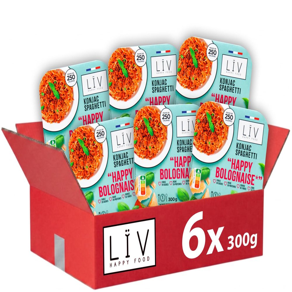 LV Happy Food - Individual Dish Happy Bolognese with Konjac Sghetti, Gluten Free Pasta, Konjac Plant, Gluten Free, Low Calorie, 6 x 300 g
