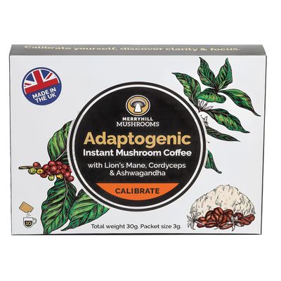 Merryhill Mushrooms Adaptogenic Mushroom Coffee | Lion's Mane, Cordyceps & Ashwagandha | 10 Sachets | Sleep, Focus, Energy | 500mg of Lions Mane, 500mg Cordyceps and 300mg Ashwagandha per Sachet