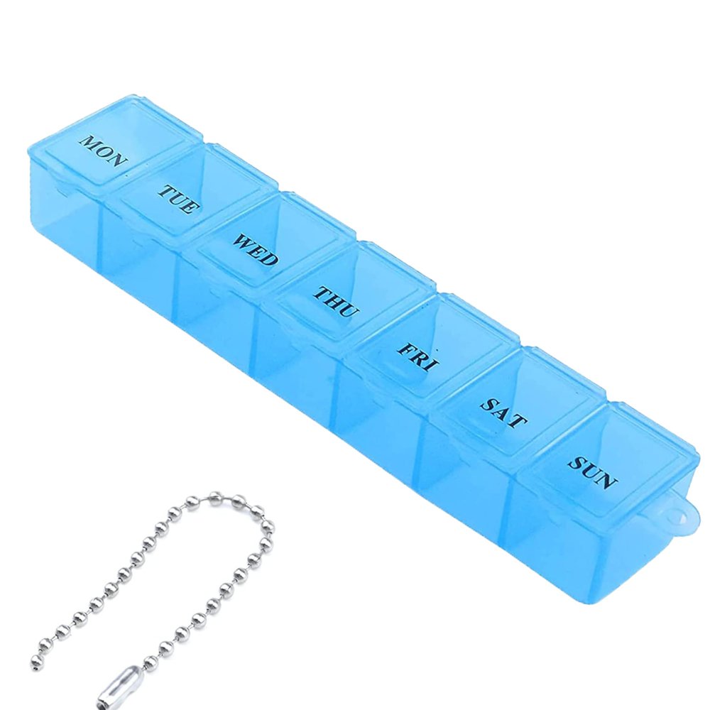 1 Pcs Pill Box Organiser 7 Day One Time a Day Pill Dispenser Storage Case for Medication Supplements Vitamins and Cod Liver Oil (Blue)