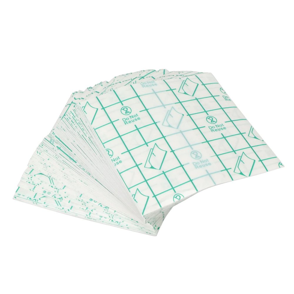 100Pcs Transparent Film Dressing Tape, Disposable Transparent Stretch Film Dressing, Adhesive Waterproof Bandage Cover (8 x 8cm)