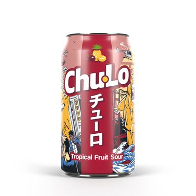 Chu Lo Tropical Fruit Sour Cans 24 Pack, Japanese-Inspired Soda, Low Sugar Premium Soft Drink, Sour Fizzy Drink Tropical Fruit Flavour, Vegan Friendly, Gluten Free, Made in the UK  24 Cans x 330 ml