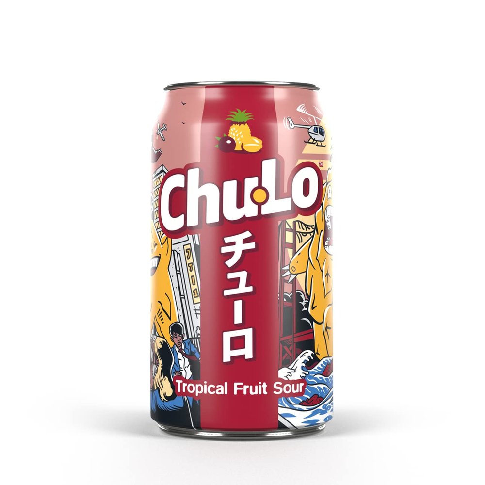 Chu Lo Tropical Fruit Sour Cans 24 Pack, Japanese-Inspired Soda, Low Sugar Premium Soft Drink, Sour Fizzy Drink Tropical Fruit Flavour, Vegan Friendly, Gluten Free, Made in the UK  24 Cans x 330 ml