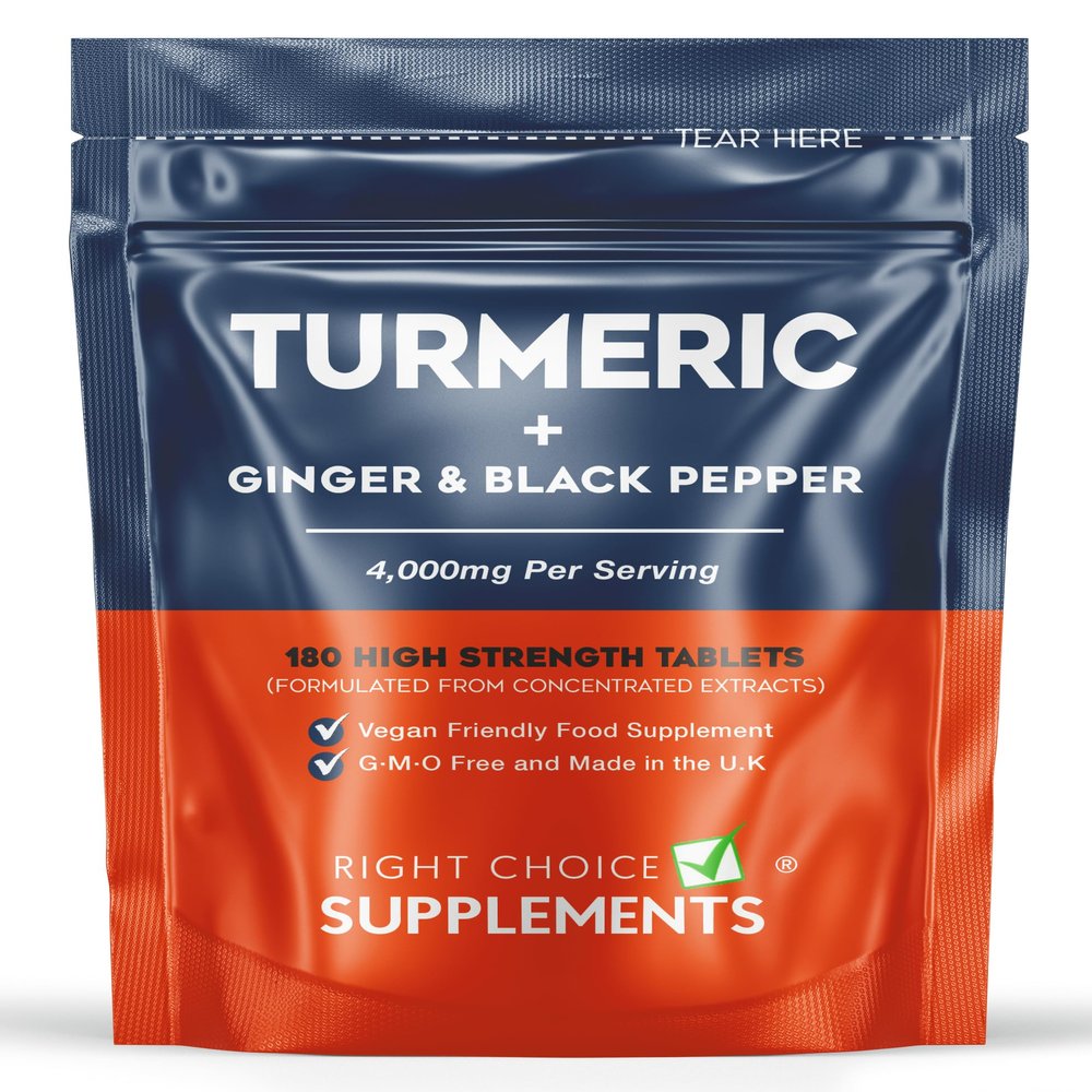 Turmeric Tablets 4000mg per Serving (2400mg Turmeric, 1400mg Ginger, 200 mg Black Pepper) | 180 High Strength Curcumin Tablet Supplements| Vegan and Gluten Free | UK Made