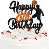 Happy Birthday 8th Cake Topper Sign Basketball Player Scene Themed for Boy Girls Birthday Party Supplies - Black Glitter Boy's Eight Years Old Party Basketball Stars Sports Party Decorations view 1
