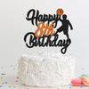 Happy Birthday 8th Cake Topper Sign Basketball Player Scene Themed for Boy Girls Birthday Party Supplies - Black Glitter Boy's Eight Years Old Party Basketball Stars Sports Party Decorations view 2