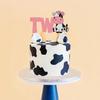 Cow Two Happy Birthday Cake Topper for 2nd Girls Boys Birthday Party - Second Birthday Cow Farm Animal Theme Baby Shower DecorationsPink & Black Glitter view 2